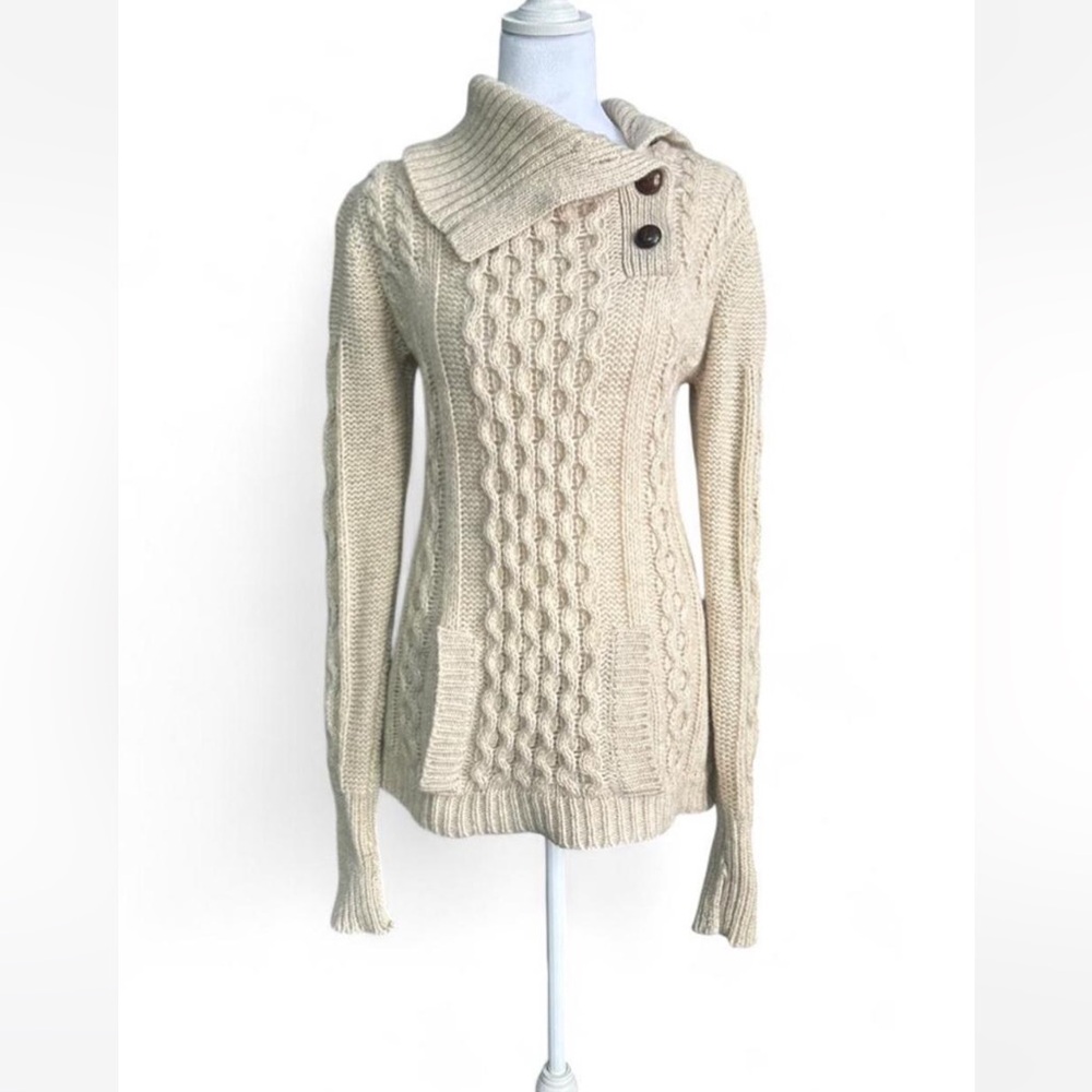 Vintage fisherman wool knit sweater with asymmetrical collar